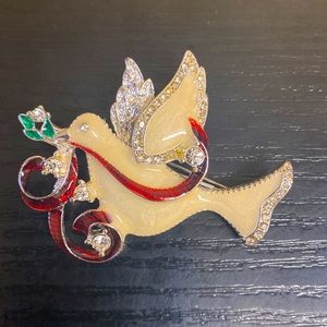 Christmas Dove costume Jewelry Brooch. 2”x 2”